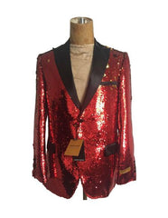 Men's One Button Red Sequin Blazer - Sequin Tuxedo - Dinner Jacket