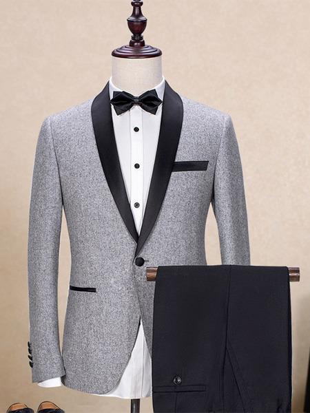 Men's One Button Shawl Lapel Trim Fit Gray Tuxedo