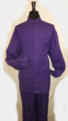 Men's Purple Fully Constructed 4 Pockets Mandarin Banded Shirt