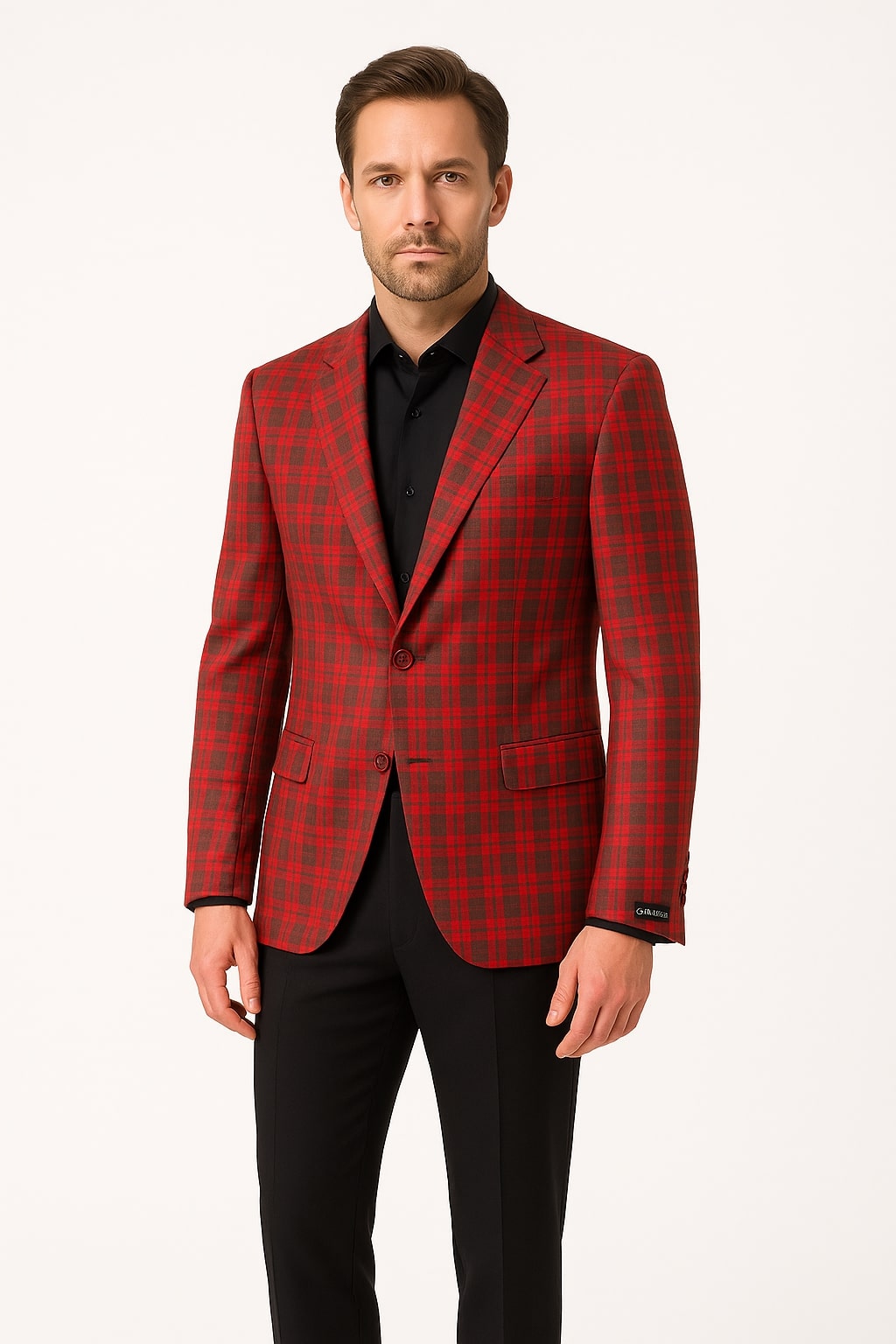 38 Mens Red Plaid Modern Fit Windowpane Check Blazer