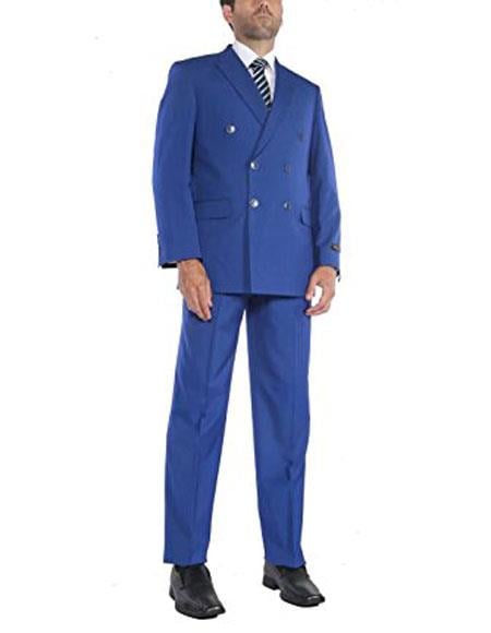 Men's Royal Blue Two-Piece Classic Fit Double Breasted Suits Dress Suits for Men Jacket & Pleated Pants