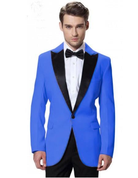 Men's Royal Blue Jacket Black Lapel Tuxedos with Black Pant One Button Elegant Slim Fit Wedding Dress Suits for Men Royal Blue / 42 Long