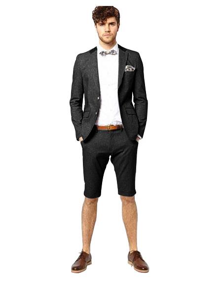 Mens Short Pants Suit Set Mens Suit For Men Black Two Button Black / 38 Short Jacket
