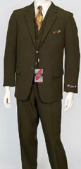 Men's Olive 3 Piece Regular Fit Vest Dress Suit Poly Poplin