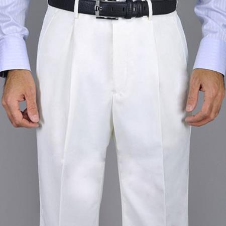 Men'S White Single Pleat Dress Pants Unhemmed Unfinished Bottom White / Dress size Pants : 38