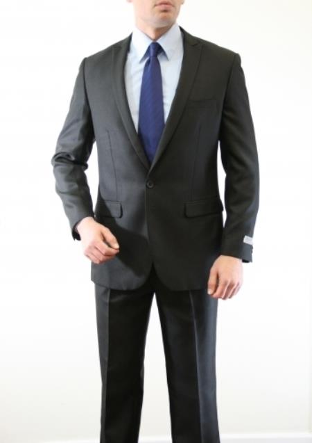 Men's Black Two Piece Single Button Peak Lapel Wool Fabric Slim Fit Suit