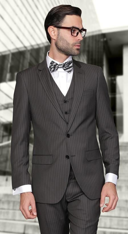 Charcoal European Cut Style Jacket & Pants Slim Fit Suits Charcoal / 40 Long