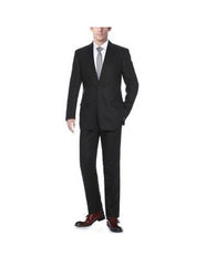 Mens Solid Pattern Black Classic Fit Linen Suit