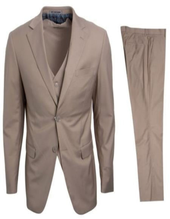 Mens Stacy Adams Suit - Designer Suit - 3 Piece Suit - Vested Suit - Flat Front Pant- Modern Fit Suits Tan Suit