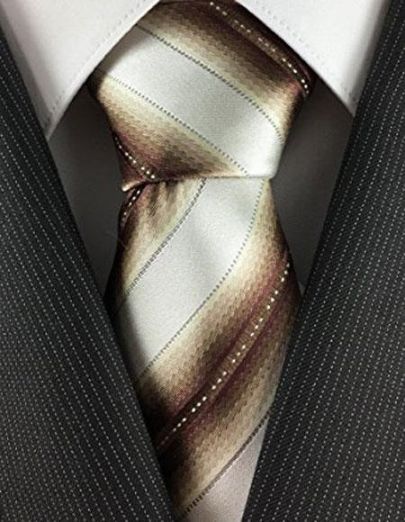 Men's Skinny Necktie Cream with Bronze ~ Camel Brown Unique Fashion Slim Tie-Men's Neck Ties - Mens Dress Tie - Trendy Mens Ties