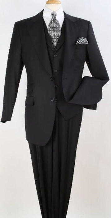 Mens Suit - Classic Fit Suit - Pleated Pants - Peak Lapel Vested 3 Piece Suit