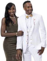 Mens Suit with Gold Buttons White 3 Pieces Double Breasted Vest White