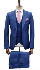 Mens Suits with Double Breasted Vest - Single Button Peak Lapel Navy Suits