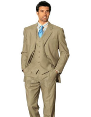 1 One Pleat Pants With 3 Btn Tan ~ Beige Side Vent Jacket Super Light Weight Viscose~Rayon - Three Piece Suit