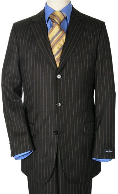 Men's Button Closure Pinstripe Designed Black / White Suit main image 1
