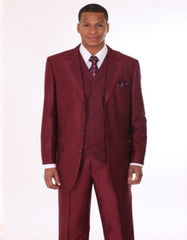 Men'S 3 Piece Fashion Suit With 2 Tone Lapel Burgundy ~ Maroon Suit ~ Wine Color - Three Piece Suit
