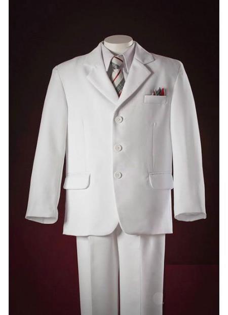 White Pocket Squares Kids Sizes Three Buttons Luxurious Polyester Taylor Made Suit Perfect for toddler Suit wedding attire outfits