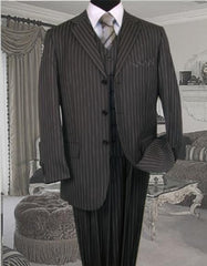 Mens Three Piece Suit - Vested Suit Charcoal Bold Chalk 3 Piece Single Breasted 3 BUTTON Suit