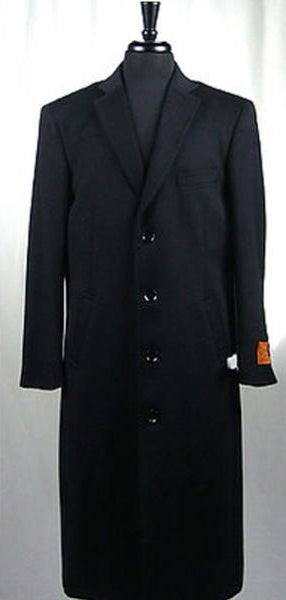 Men's Black 4 Button Wool Blend Bravo Top Overcoat