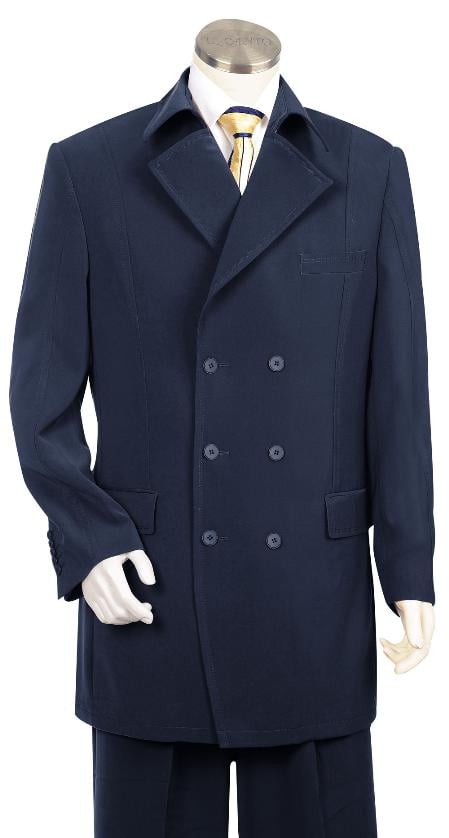 Men's Triple Breasted 6 Button Double Breasted Suit Fashion Suit Dark Navy Pleated Pants