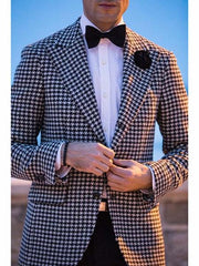 Mens Houndstooth Blazers Mens Two Button houndstooth checkered Designed Black ~ White Blazer