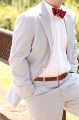 Men's Two Buttons 100% Cotton Grey/White seersucker ~ sear sucker Suit Available Big and Tall Sizes