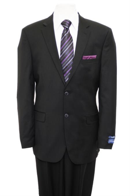 Reg Price $795 Designer Affordable Inexpensive Authentic 100% Wool Suit 2 Button Side Vent Jacket Flat Front Pants Wool Classic Solid Black