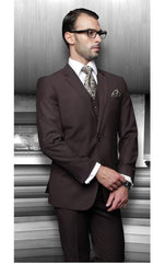 Men's Solid Brown 3 Piece Suits