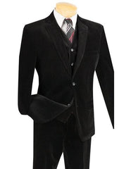 Mens Corduroy Suit Mens Black Two Buttons Pinstripe ~ Stripe corduroy 3 piece vested suits Flat Front Pants - Three Piece Suit