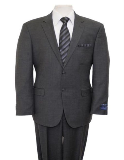 Reg Price $795 Designer Affordable Inexpensive Authentic 100% Wool Suit 2 Button Side Vent Jacket Flat Front Pants Solid Dark Gray