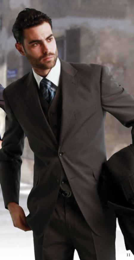 Men's Classic 3 Piece Super 150s Pleated Pants Italian Fabric 2 Button Suit Grey  - Three Piece Suit