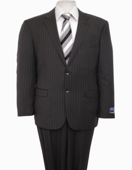 Reg Price $795 Designer Affordable Inexpensive Authentic 100% Wool Suit 2 Button Side Vent Jacket Flat Front Pants Pinstripe Dark Navy