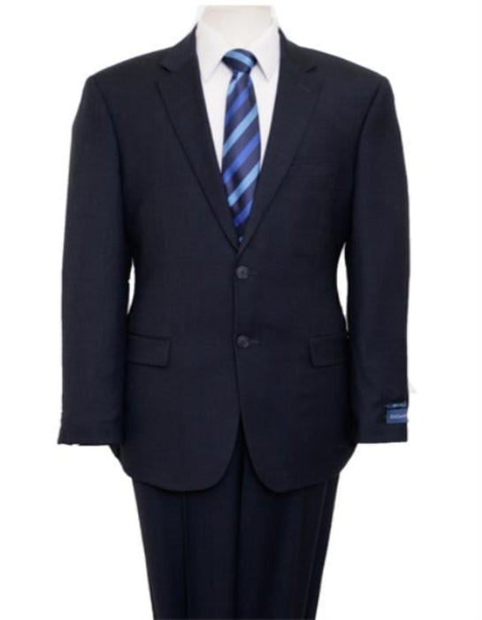 Reg Price $795 Designer Affordable Inexpensive Authentic 100% Wool Suit 2 Button Side Vent Jacket Flat Front Pants Birdseye Dark Navy