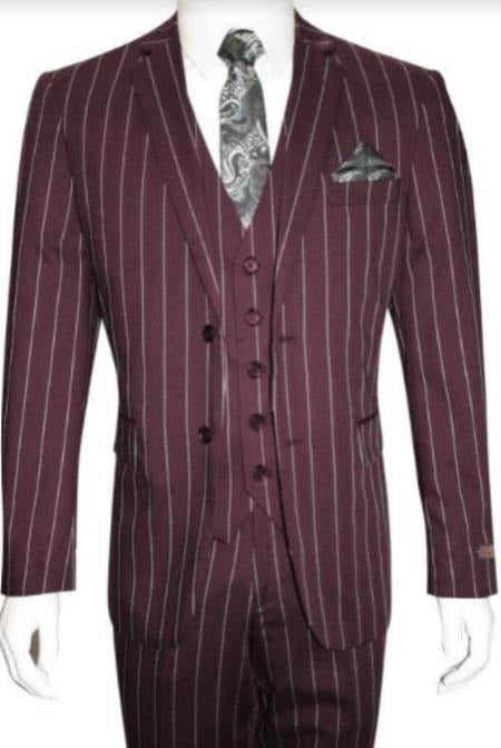 Mens Two Buttons Notch Lapel Burgundy Suit