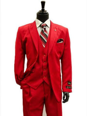 Mens All Season Suit Brand 3 Piece Vest Designer Classic Dress 2 Button Trendy Red Suit