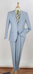 Men's 2 Piece Side Vents Two Buttons Slim Fit Blue Linen Suit - Mens Linen Suit