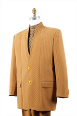 Trimmed Pleated Pants Vested Camel ~ Gold Unique 2 Button 3 Piece Men's Suits Fashion Tuxedo For Men