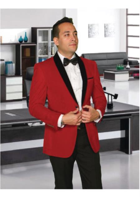 Velvet Blazer - Mens Velvet Jacket Mens Modern Fit 2 Button Shawl Lapel Red
