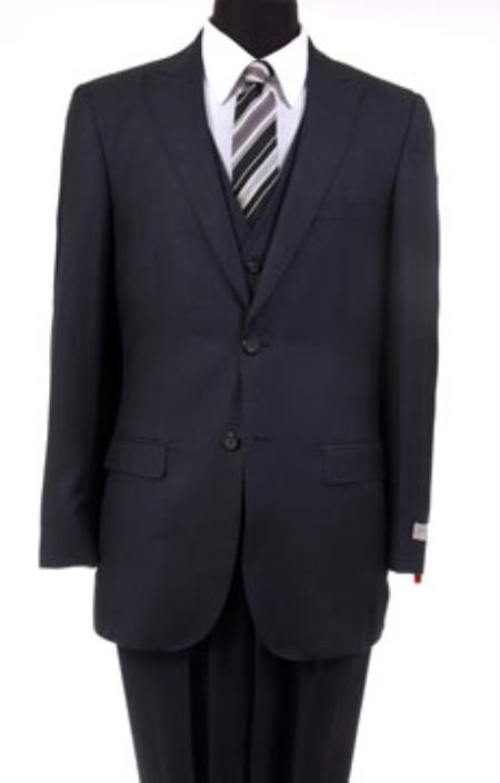 Men'S Slim Fit Suit - Fitted Suit - Skinny Suit Reg:795 On Sale $249 3PC Suit Two Button Vested Peak Pointed English Style Lapel Black