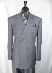Men's Vinci Peak Lapel Double Breasted Suit High back Vented Jacket with Flap Pockets Grey