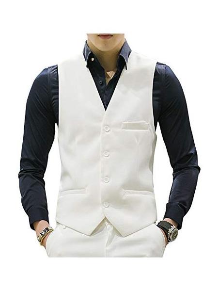 Men's Waistcoat Casual Suit Dress Tuxedo Wedding Men's Vest White / Waist Size : 32 Unfinished Bottom