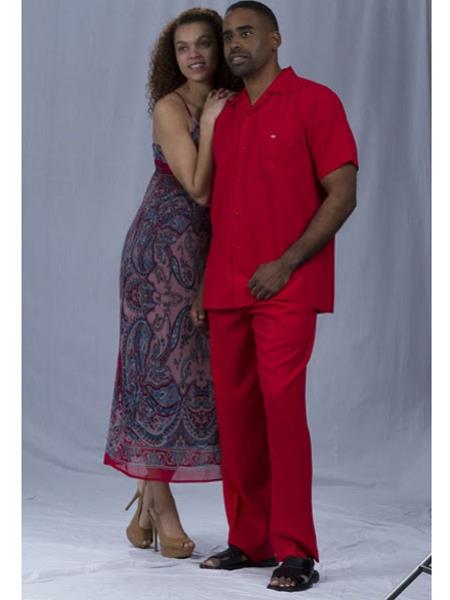 Mens 2 Piece Short Sleeve Casual Two Piece Mens Walking Outfit For Sale Pant Sets Suit Mens Red Suit Red / PLEASE SELECT YOUR SIZE