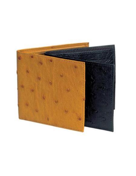 Men'S Genuine Exotic Animal Skin Black,Cognac Ferrini Genuine Full Quill Ostrich Wallet