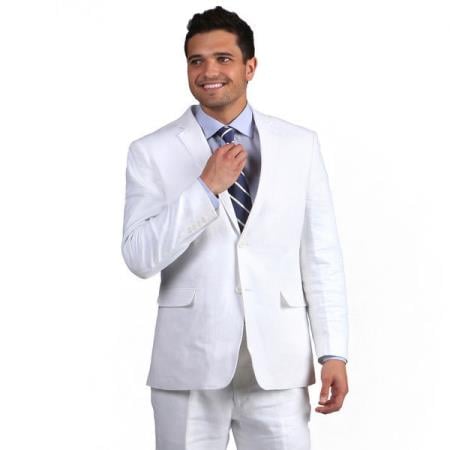 Men's White Classic Linen 2 button Double Vent Suit