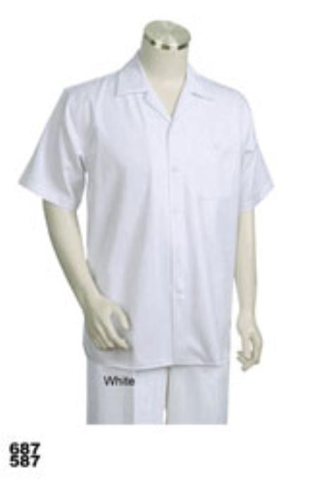 Men's Short Sleeve 2piece White Mens Walking Suit