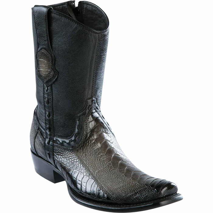 Men's Wild West Ostrich Leg Skin Dubai Toe Short Boots 279B05