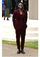 Men's Burgundy ~ Wine ~ Maroon Suit Corduroy Suit 2 Button Style + Jacket Sport coat + Pants Burgundy Suit