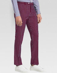 Men’s slacks Wine Ganagster Chalk Striped ~ Pinstripe 1920's Style Flat Front or Pleated Pants Available In Big And Tall unhemmed unfinished bottom