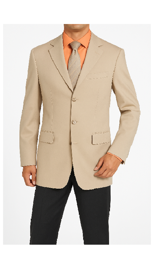 Mens 3 Button Blazer - Three Button Light Tan ~ Beige Sport Coat - Side Vented - Wool Blazer