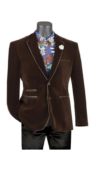 Mens Brown Slim Fit Velvet Blazer